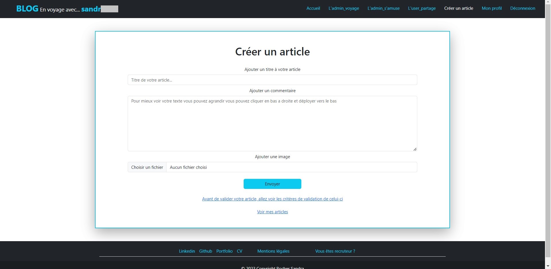 page création d'article