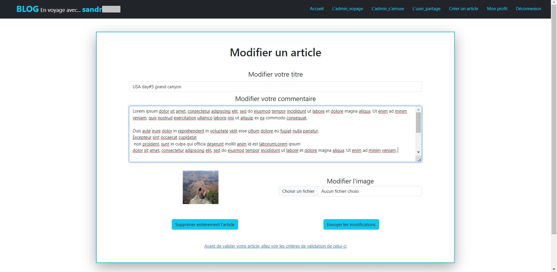 page modification d'article