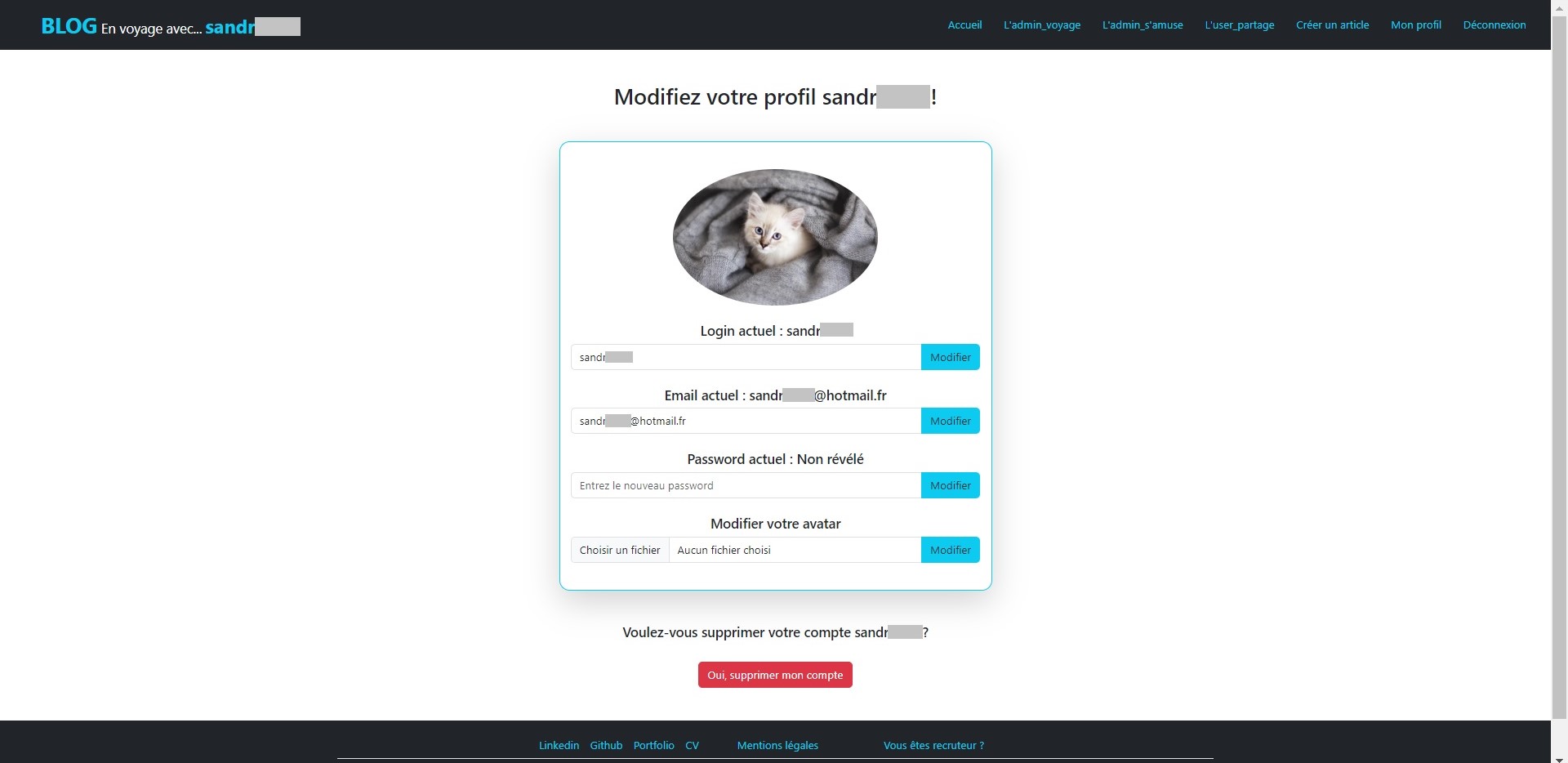 page modification de profil